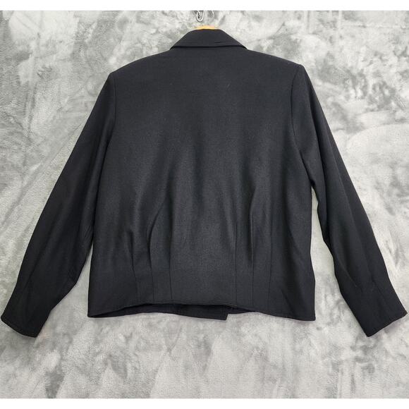 Vintage 80s Johardin Jacket Womens 10 Black Wool Pleated Double-Breasted Blazer - Picture 2 of 9
